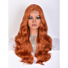 ISAMY Long Wavy Wigs for Women 26Inch Synthetic Middle Part Curly Wavy Natural Looking Synthetic Wig for Daily Part Use (Copper)