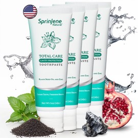 SprinJene Natural Total Care Toothpaste – Fluoride Toothpaste for Cavity Protection & Gum Health – Natural Formula with Patented Black Seed Oil & Zinc – Made in The USA (4 Pack)