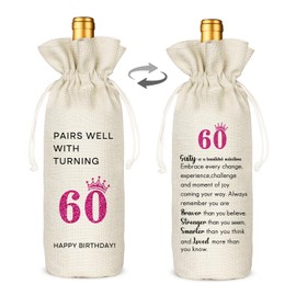 TBITON 60th Birthday Gifts for Woman's, Funny 60 Year Old Birthday Gifts Wine Bag Party Decor, Birthday Wine Bags for Mom Wife Friend Sister Her Coworker (Pink-60th)
