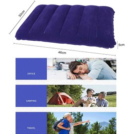 Pack of 2 Inflatable Pillows, Inflatable Camping Cushion, Comfortable Travel Pillow for Car, Beach Pillow, Flocking Pillow, Neck Pillow, Inflatable Beach Pillow, for Office, Outdoor, Hiking (Blue)