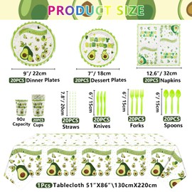 Fruit Avocado Party Supplies, Avocado Theme Tableware Party Pack for Girls, Kids, Avocado Control Birthday Party, Includes Plates, Cups, Napkins, Tablecloth, Backdrop, Balloons, Serves 20