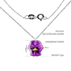 Handmade Flower Butterfly Pendant with Adjustable Chain Necklace for Women (Style 17 - Pansy Violet Silver)