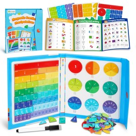D-FantiX Magnetic Fraction Educational Puzzle, Magnetic Fraction Tiles & Fraction Circles Set, Math Manipulatives for Elementary School, Montessori Fraction Manipulatives Learning Toys for Kids