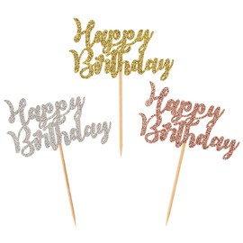 Donoter - 24 palillos de purpurina para decoración de tartas de cumpleaños