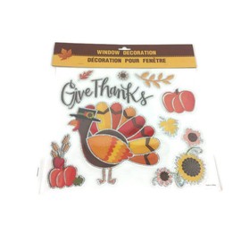 Autumn Fall Thanksgiving Window Clings Decorations Bundle. 3 Items; 1 Pumpkinn And Gourds, 1 Leaves, 1 Turkey Give Thanks