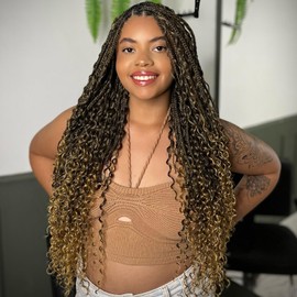 Goddess Box Braids Crochet Hair for Women 24 Inch 8 Packs Boho Crochet Box Braids with Curly Ends Bohemian Pre-looped Crochet Braiding Hair Extensions(24inch,1B/27)