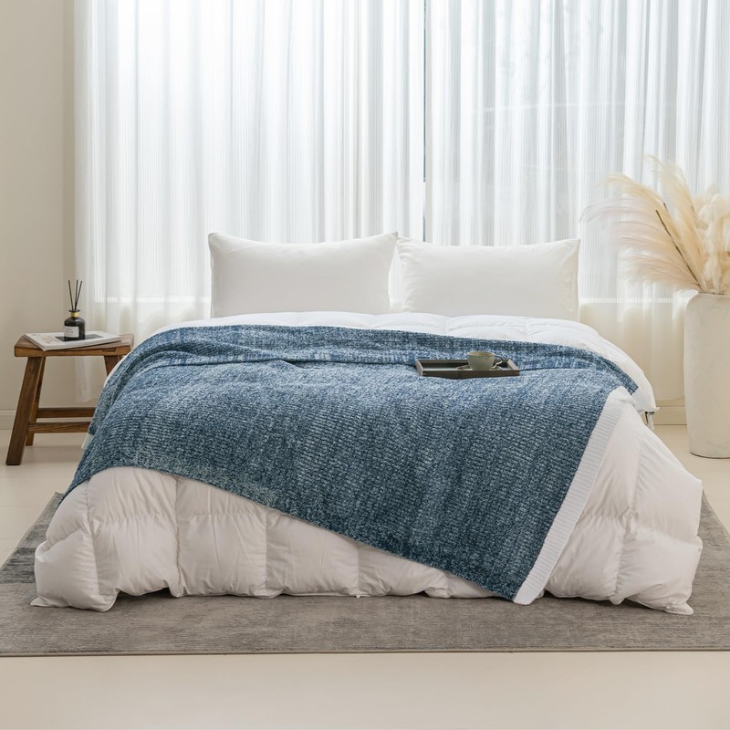 MH MYLUNE HOME Ultra Soft Ribbed Throw Blanket for Couch