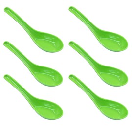 Cjueiom 6Pcs Rice Spoons, Chinese Soup Spoons for Ramen, Wonton & Noodle Dishes, Asian Plain Style, Green