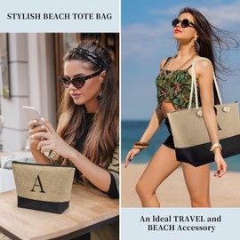 TOPEAST Christmas Gifts for Women, Birthday Gifts for Women Gifts for Women Beach Bag (Letter A)
