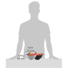 Meadow Lane 6-inch Small Colander, BPA-Free, Dishwasher Safe, Double Handles, Compact Food Strainer for Berries, Veggies and Pasta, 3-Cup Capacity, Black and Gray, 2-Pack