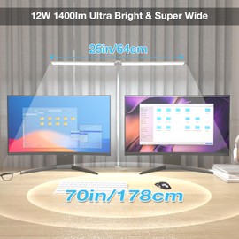 Hensam LED Desk Lamp with Clamp, Double Head Desk Light for Home Office, Dimmable Desktop Light, 12W 1400lm Eye-Caring Architect Table Lamp for Workbench Monitor Computer Reading Study, White