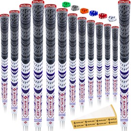 SAPLIZE Cross Corded Golf Grips 13 Pack, Low Taper Design, Multi-compound Hybrid Golf Club Grips, 13 Grips with 15 Tapes, Midsize, White, CL03 Series