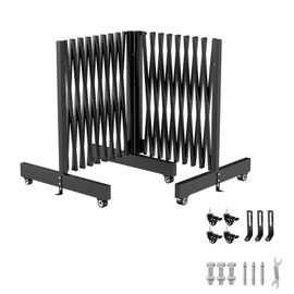 JTZFD 12.2FT Black Industrial Metal Expandable Barricade，Retractable Traffic Fence with Casters, Folding Security Gate，Portable Barricade Gate for Construction Area, Traffic Control, Cordon