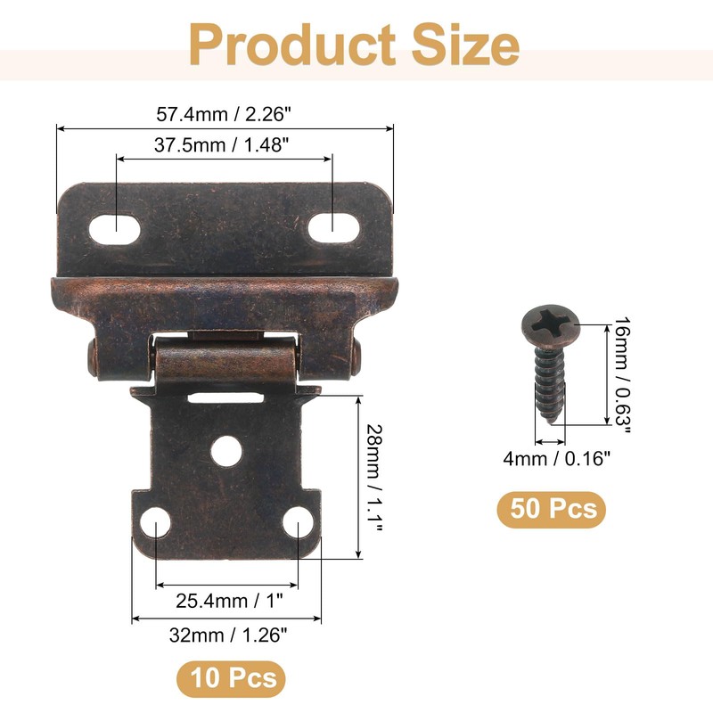 uxcell 10 Pack Self Closing Cabinet Hinges, 1/2" Overlay Cabinet