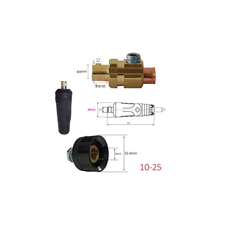 RIVERWELD TIG Welding Cable Panel Connector Plug DKJ10-25 200Amp with