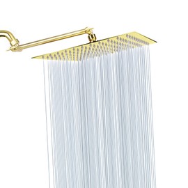 NearMoon Rain Shower Head with 11’’ Adjustable Extension Arm, Large Stainless Steel High Flow Rainfall Square Head, Bath Shower Waterfall Full Body Coverage (10 Inch, Gold)