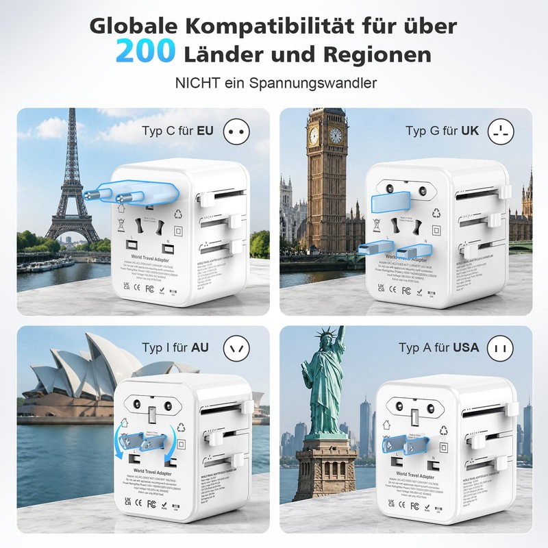 Refined Living Travel Adapter Worldwide, Universal Travel Plug with 2