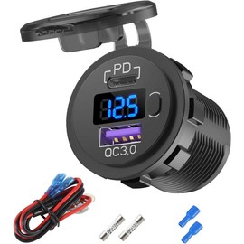 12V USB C Aluminum  Charger Socket, 12 Volt USB Outlet, PD 20W and Quick Charge 3.0 18W  USB Port  with Voltmeter & Power , Suitable for Marine   Boat Golf cart RV - Colour: Plastic