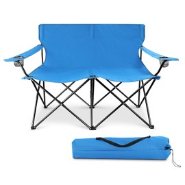 Joyfair Double Camping Beach Chair, Folding Camp Loveseat for Adults (Blue)