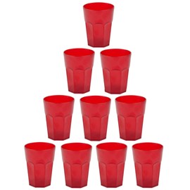 ENGELLAND - 10 x Plastic Cups Drinking Cups Red Cocktail Cups 250ml with Measuring Line Stackable Reusable Plastic Frost Effect Reusable Party Cups Drinking Glass
