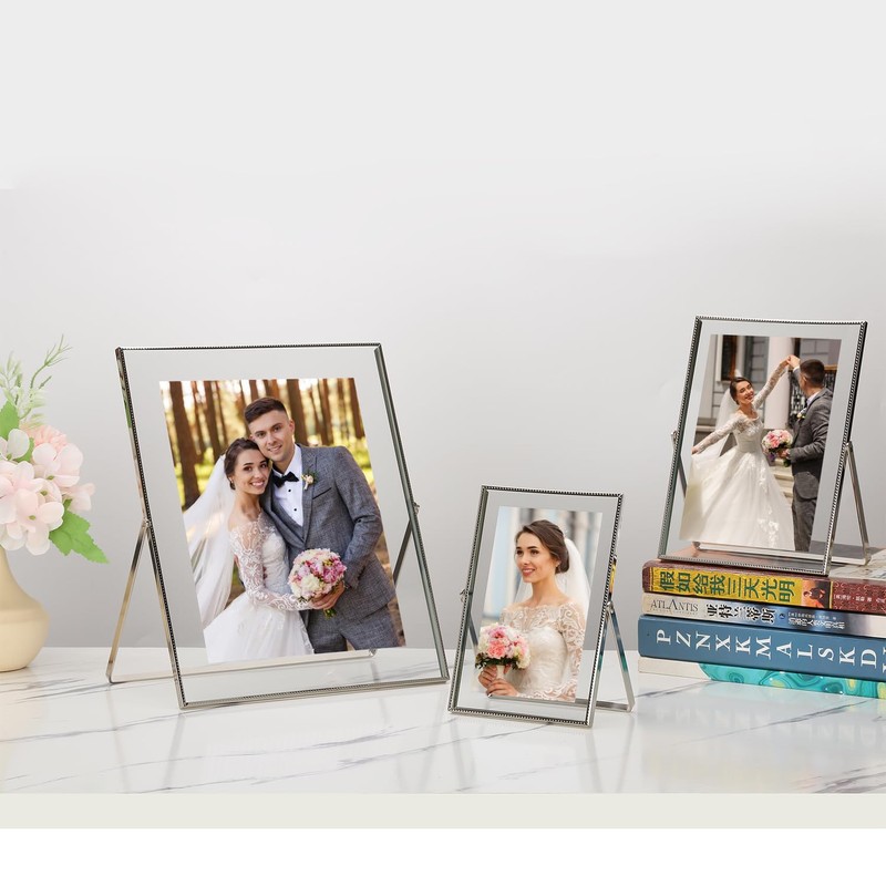 Silver 4x 6'' Double Hinged Floating Frame, For Photo Sizes