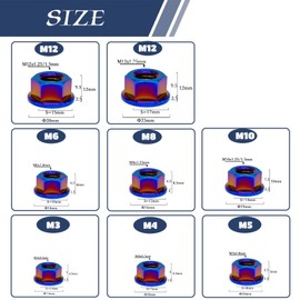 RISON Titanium Nut Titanium Flange Nut M8x1.25mm Titanium Sprocket Nut Burnt Blue 6AL4V Titanium Flange Nut for Motorcycle 5PCS