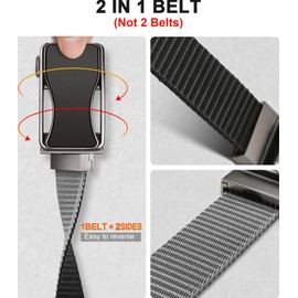 BULLIANT Mens Ratchet Belt Reversible,Web Nylon Casual Belt for Gift Men Golf Hiking Pants Jeans 2 In 1(Black/Gray,48"-56" Waist Adjustable)