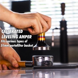 58mm Espresso Tamper Accessories Kit: 58mm Coffee Espresso Tamper Set, with Espresso Tamper, Wdt Stirrer Tool, Puck Screen, Dosing Funnel, Tamper Mat, Coffee Stencils for Espresso Machine (Golden)