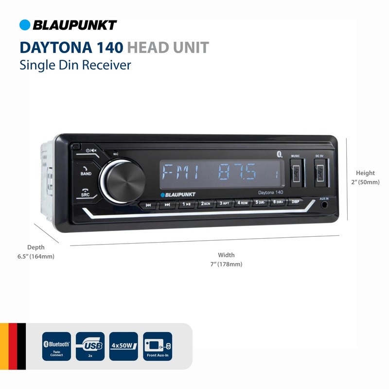BLAUPUNKT Blaupunkt Daytona 140 Single-DIN Bluetooth Car Stereo Receiver -