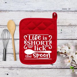 Life is Short Lick The Spoon - Pot Holder - Oven Mitt - Hot Pad - Polyester & Neoprene - Christmas - Teacher Gift - Mother's Day - 016