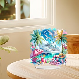 JJFox DIY Tabletop Diamond Art Painting Kit，Double Sided Desktop Ornament Special Shaped Rhinestone Desk Placement Ornament，Home Stand Up 5D Gem Painting Craft Kit，Gift (Summer Beach)