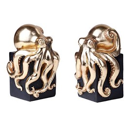 Pacific Giftware Golden Octopus Resin Figurine Bookend Set