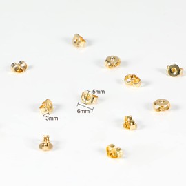 AIEX 12pcs/6 Pairs 14k Gold Replacement Secure Ear Locking for Stud Earrings, Jewelry Making, Gold, 6×5mm