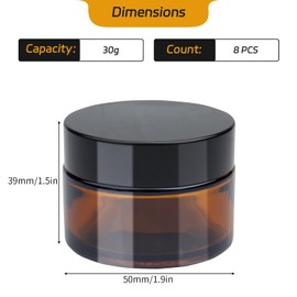 Roellgs Amber Glass Jars, 8 Pack 30 ml Glass Jars with Lids - Brown Travel Cosmetic Containers, Travel Pots with UV Protection for Powder, Lotion and Cream (30g)