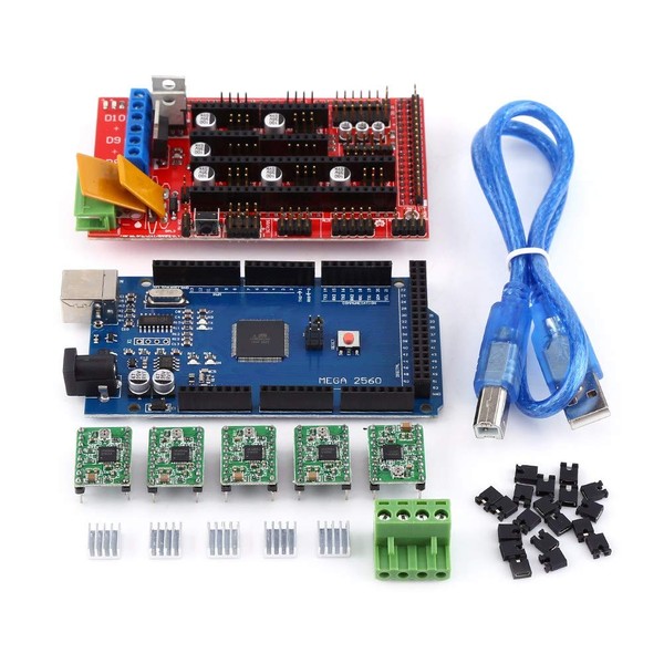 3D Printer Motherboard Kit, 3D Printer RAMPS 1.4 Controller + A4988, Heatsink USB Calbe Jumper Kit, Professional 3D Printer CNC Kit for Project Work, School Education