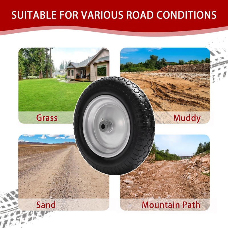 LTNICER 14.5" Wheelbarrow Tire, 3.50-8" Flat-free Solid Tire and Wheel