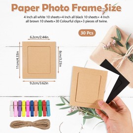 Sekonow 30pcs Paper Picture Frames 3x4, Cardboard Photo Frames, Hanging Picture Frames Photo String with Clips for Wall Photo Banner Photo Garland Display, 3x4