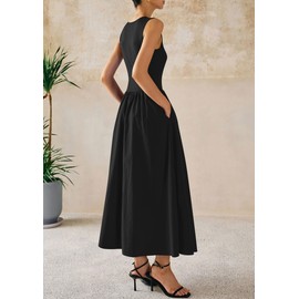 PRETTYGARDEN Women Maxi Dresses 2025 Summer Casual Sleeveless Patchwork Knit Tank Dress Flowy Beach Sundress Long Dress (Black,XX-Large)