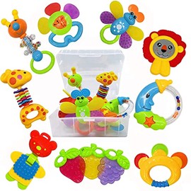 AIVIAI Juguetes para bebés de 0 a 6 meses, juguetes para bebés de 0 a 3 meses, sonajeros para bebés, juego de juguetes con caja de almacenamiento, sonajeros musicales para recién nacidos, juego de regalos con el primer sonajero del bebé (11 piezas)