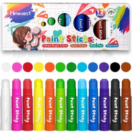 Hmeuest Paint Sticks for Kids, 12 Pack Vibrant Colours, Quick Drying, No Mess, Easy Clean Up, Multi-Surface, Perfect for Gift & Art Project for Children