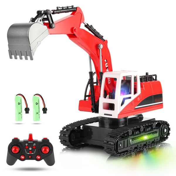 Funbud Remote Control Excavator Toy for Boys Ages 4-7 8-12 Year Old, Kids Best Chirstmas Birthday Gifts Ideas, RC Excavator with Metal Shove