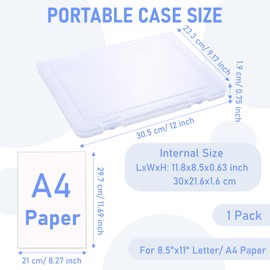 SAYEEC Portable Project Case A4 Plastic Transparent File Storage Box for 8.5"x11" Paper Clear Slim Photo Storage Container Scrapbook Organizer Magazine Protector for Document Art Craft Supplies