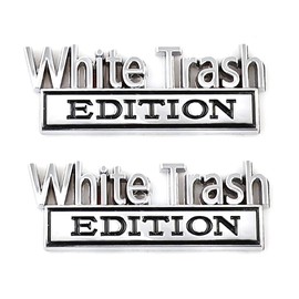 2 Pcs White Trash Edition Emblem Car Side Rear Front Hood Trunk Door Badge 3D Decal Sticker Fit for Car Truck SUV (White Trash, Silver Black)