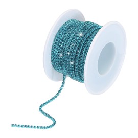 MECCANIXITY 10 Yard 2mm Crystal Rhinestone Diamond Close Chain Trim Trimming Claw Cup Chain for Sewing, Crafts, DIY Jewelry Wedding Decorations Lake Blue Gems Lake Blue Base
