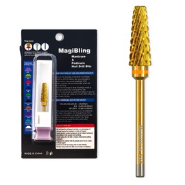 MagiBling 5 In 1 Tapered Barrel 3/32'' Safety Tungsten Nail Drill Bits, Upward Deep Cut, Technicians Professional Bits, Right Hand Use, Manicure Cuticle Hard Gel Polishing, Double Coarse.