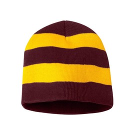 Sportsman SP01 Men's Rugby Striped Knit Beanie Maroon/Gold One Size
