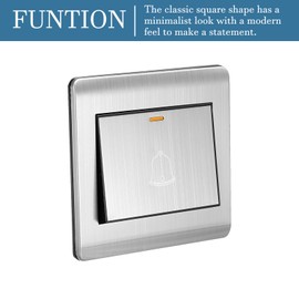 QUARKZMAN Doorbell Push Button Switch Wall Mounted Resettable Release Button Press to Leave AC 250V 16A Stainless Steel for Access Control [86 mm x 86 mm]