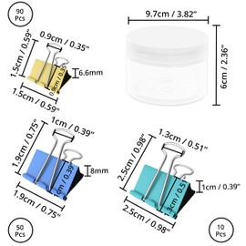 Belle Vous 150 Pcs Metal Binder Clips - 15mm 19mm 25mm Assorted Colour Foldback Clips - Bulldog Clips for Home, Office, Paper, Document, Folder, Stationary - Swallowtail Clips with Container