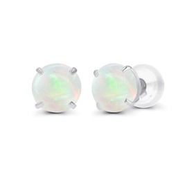 Sterling Silver 4mm Round Natural Opal October Birthstone Prong Set Stud Earrings For Women