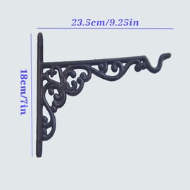 YMAISS 2 Packs Cast Iron Plant Hangers Outdoor Hooks,Hanging Plant Bracket Heavy Duty,Garden Planter Hooks Decorations Wall Mount for Flower Basket,Lantern/Bird Feeder Rustic Black